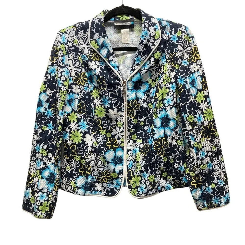 Vintage Y2K Requirements Floral Blazer Jacket, Sz 10, Textured Colorful Cotton
